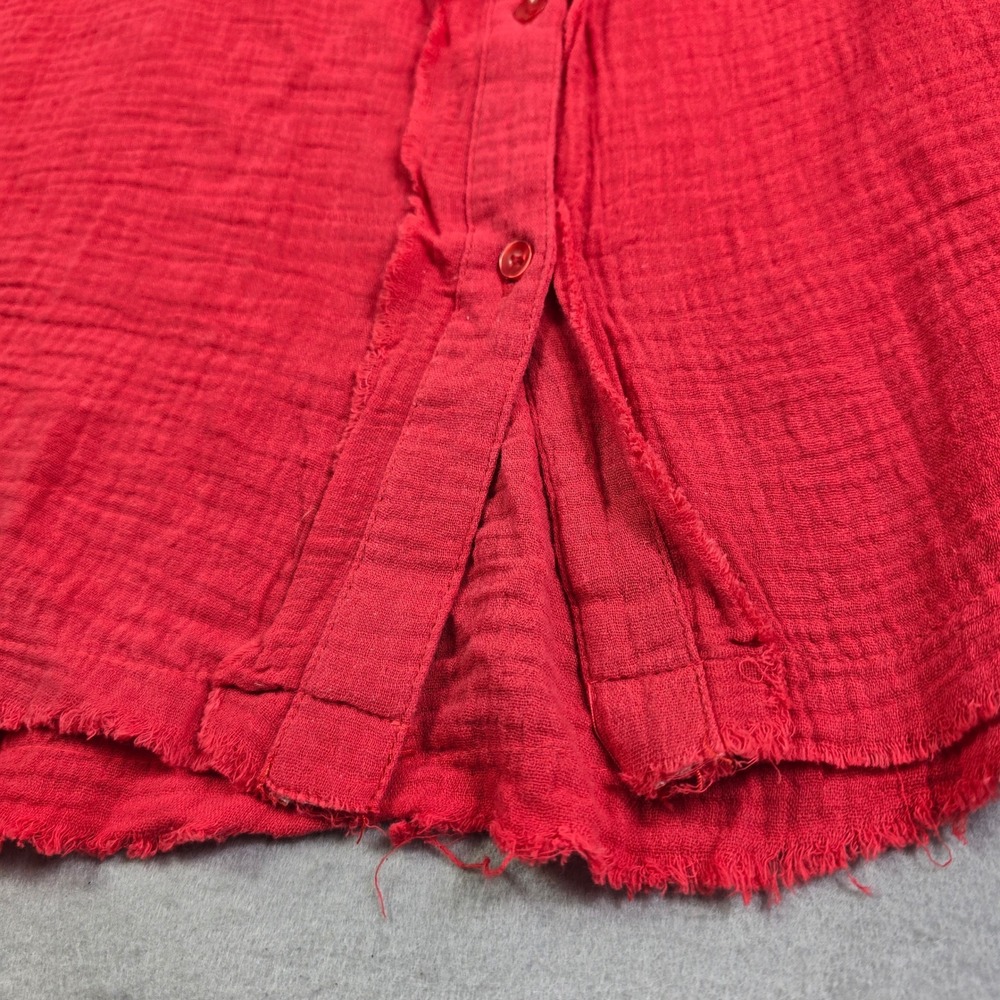 Umgee Tunic Shirt Dress Women 2XL Red Gauze Frayed Hem Button Front Western Club - Picture 2 of 8